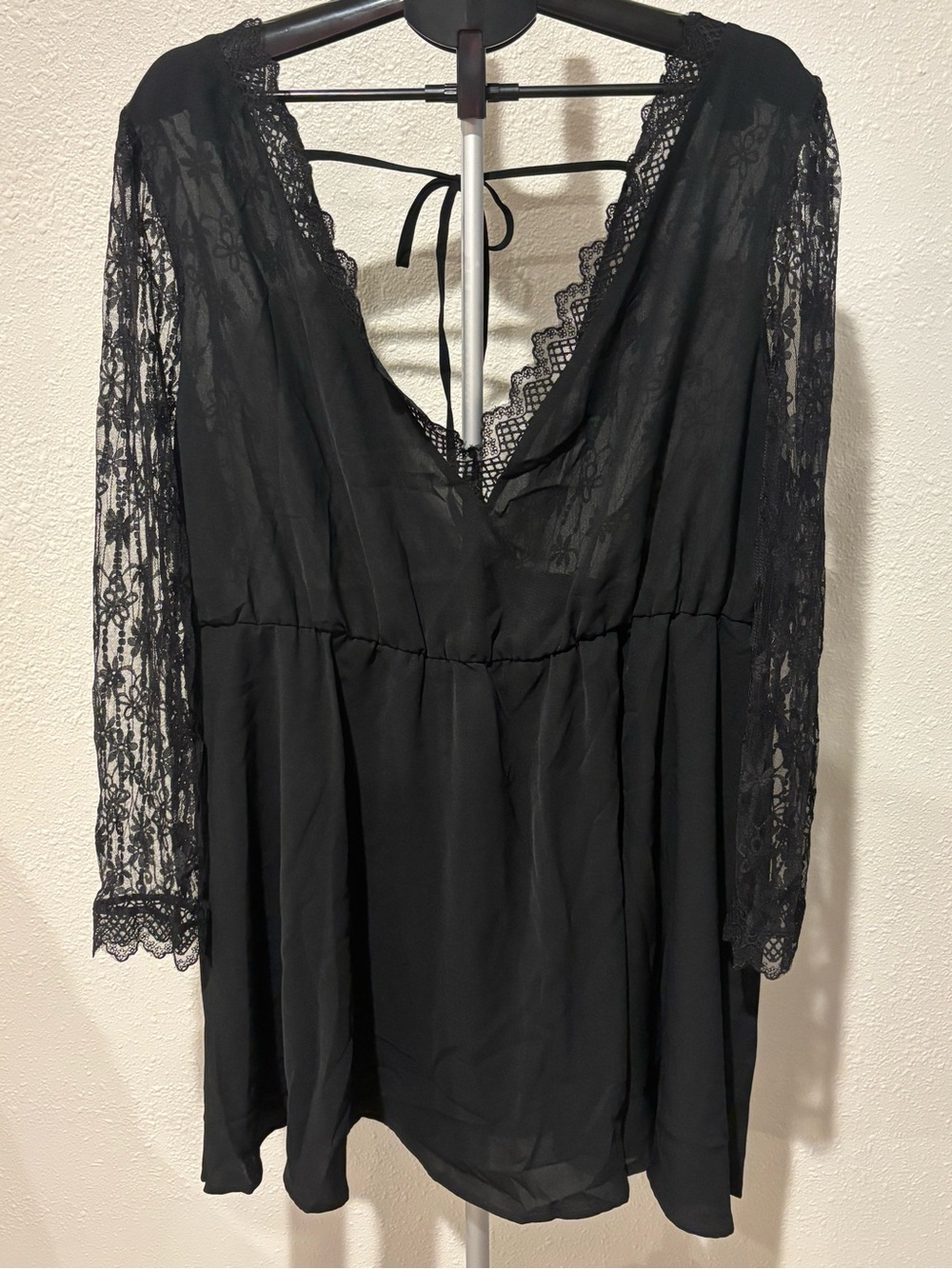 SHEIN Black Lace V‑Neck Mini Dress